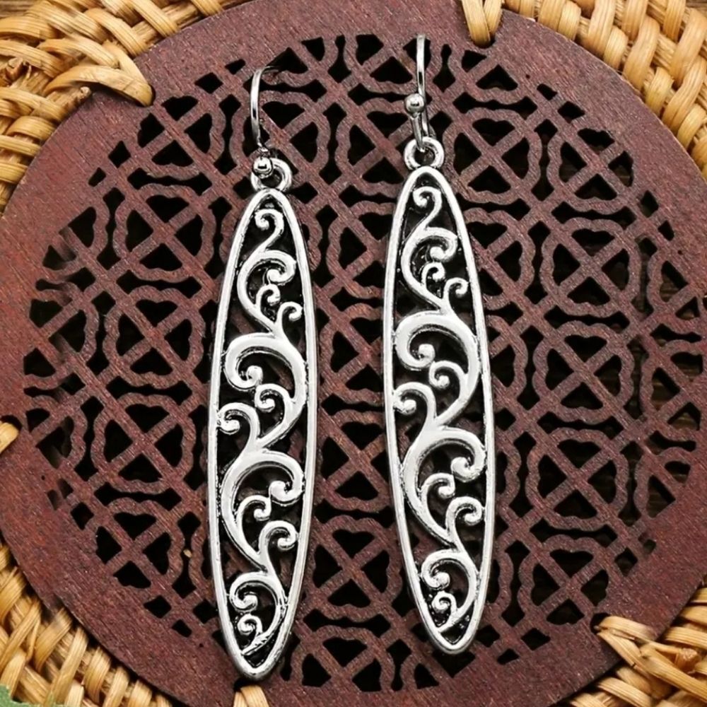 Minimalist filigree earrings silver drop swirl earrings simple plain elegant